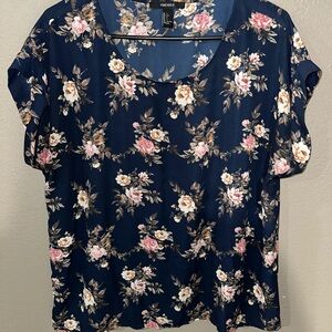 Forever 21 Navy Floral Blouse